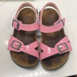 Birkenstock Rio Patent Pink Rose Adjustable Sandals Birko-Flor Comfort